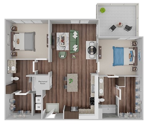 Floor plan for 2 beds, 2 baths, 1112 sqft